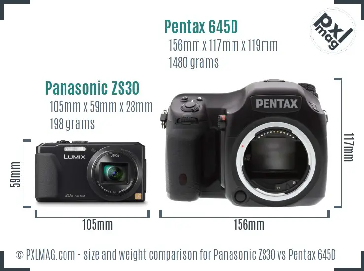 Panasonic ZS30 vs Pentax 645D size comparison