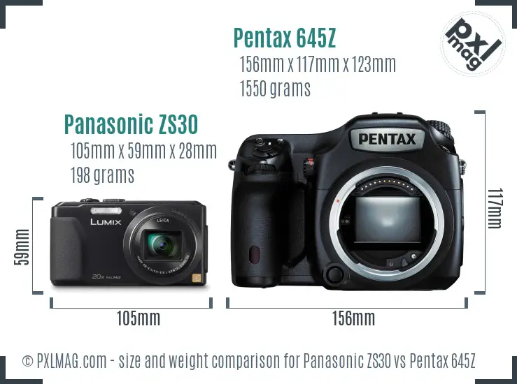 Panasonic ZS30 vs Pentax 645Z size comparison