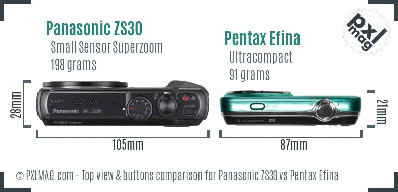 Panasonic ZS30 vs Pentax Efina top view buttons comparison