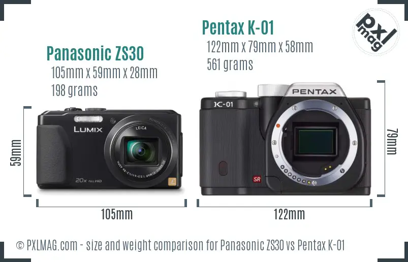 Panasonic ZS30 vs Pentax K-01 size comparison