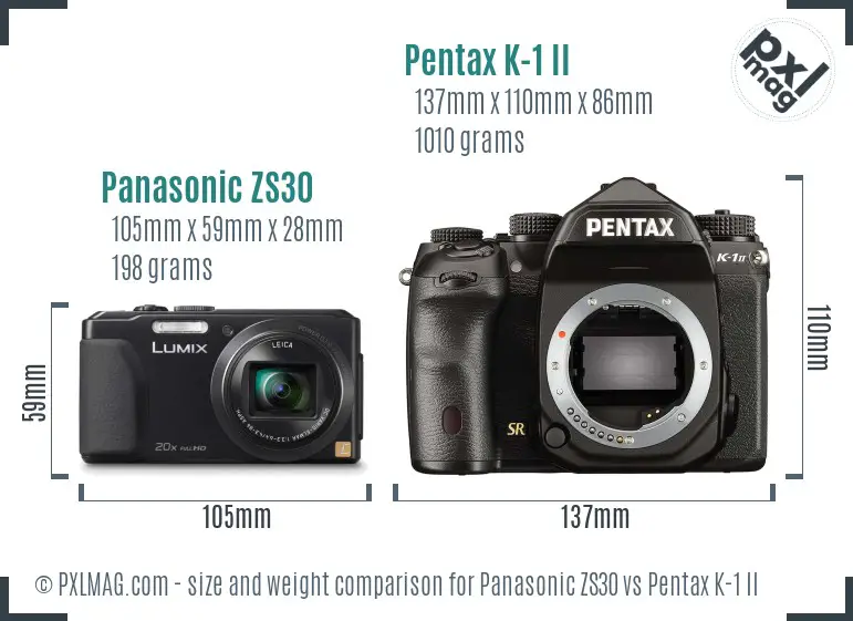 Panasonic ZS30 vs Pentax K-1 II size comparison