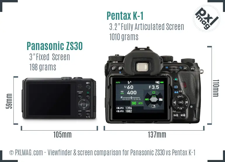 Panasonic ZS30 vs Pentax K-1 Screen and Viewfinder comparison