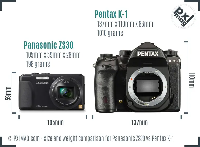 Panasonic ZS30 vs Pentax K-1 size comparison