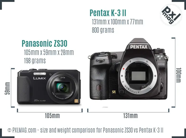 Panasonic ZS30 vs Pentax K-3 II size comparison