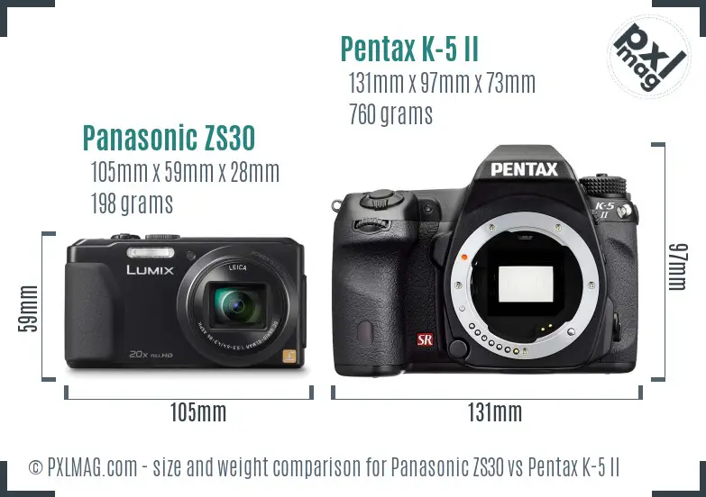 Panasonic ZS30 vs Pentax K-5 II size comparison