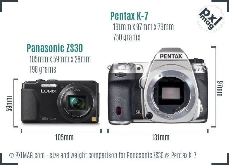 Panasonic ZS30 vs Pentax K-7 size comparison