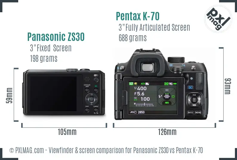 Panasonic ZS30 vs Pentax K-70 Screen and Viewfinder comparison