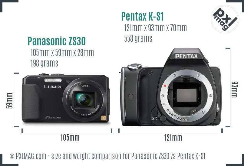 Panasonic ZS30 vs Pentax K-S1 size comparison