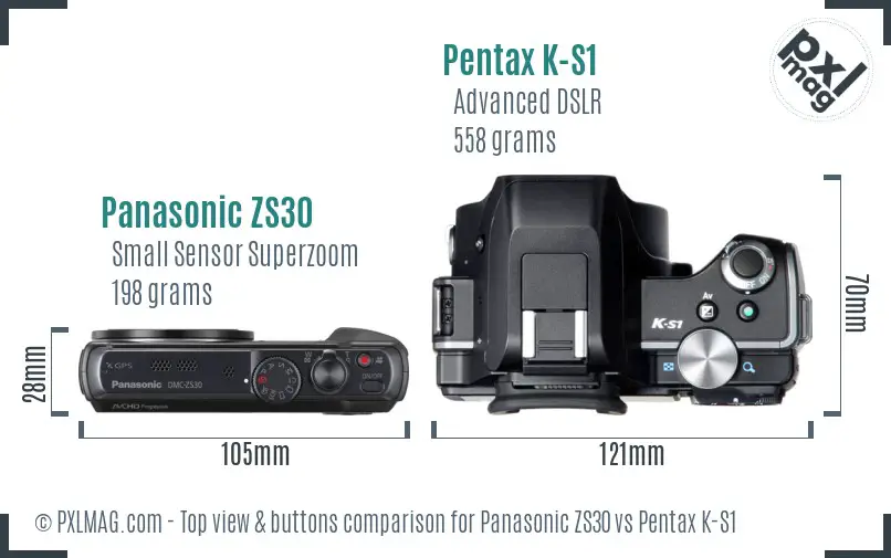 Panasonic ZS30 vs Pentax K-S1 top view buttons comparison