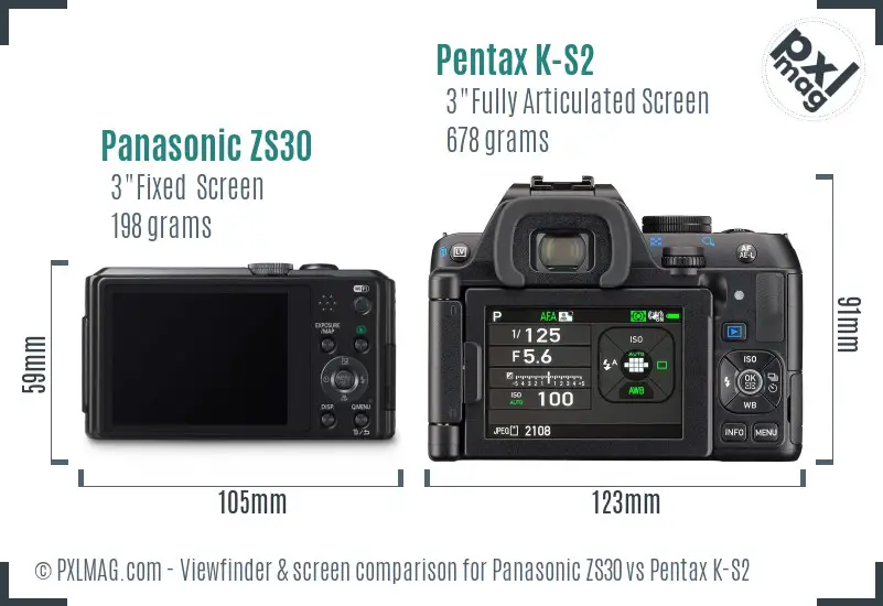 Panasonic ZS30 vs Pentax K-S2 Screen and Viewfinder comparison