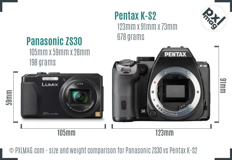 Panasonic ZS30 vs Pentax K-S2 size comparison