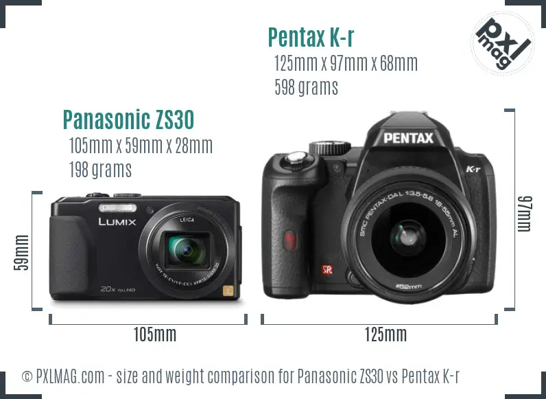 Panasonic ZS30 vs Pentax K-r size comparison
