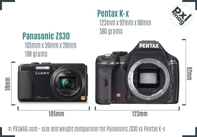 Panasonic ZS30 vs Pentax K-x size comparison