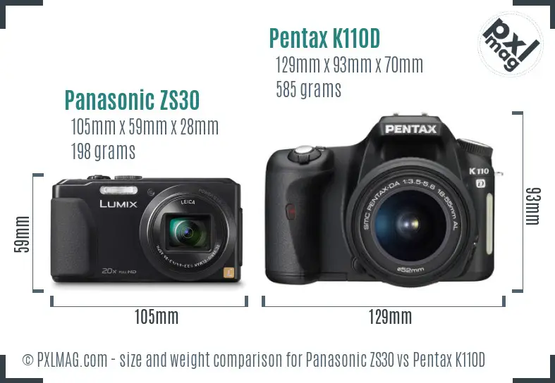 Panasonic ZS30 vs Pentax K110D size comparison