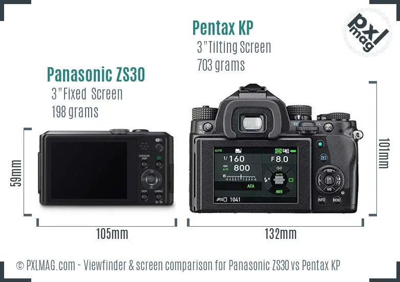 Panasonic ZS30 vs Pentax KP Screen and Viewfinder comparison