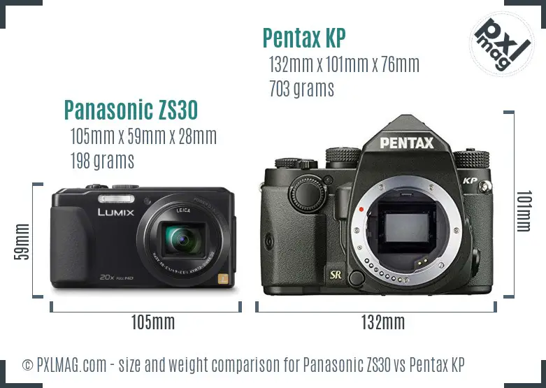Panasonic ZS30 vs Pentax KP size comparison