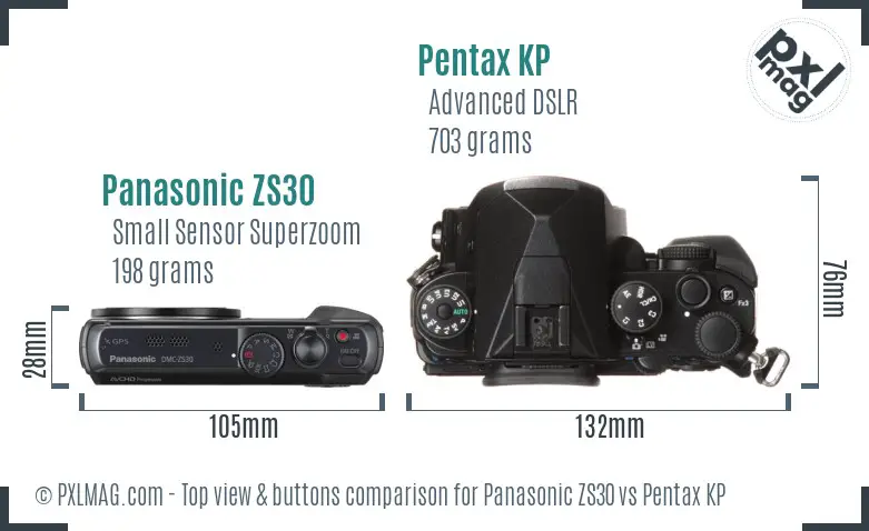 Panasonic ZS30 vs Pentax KP top view buttons comparison