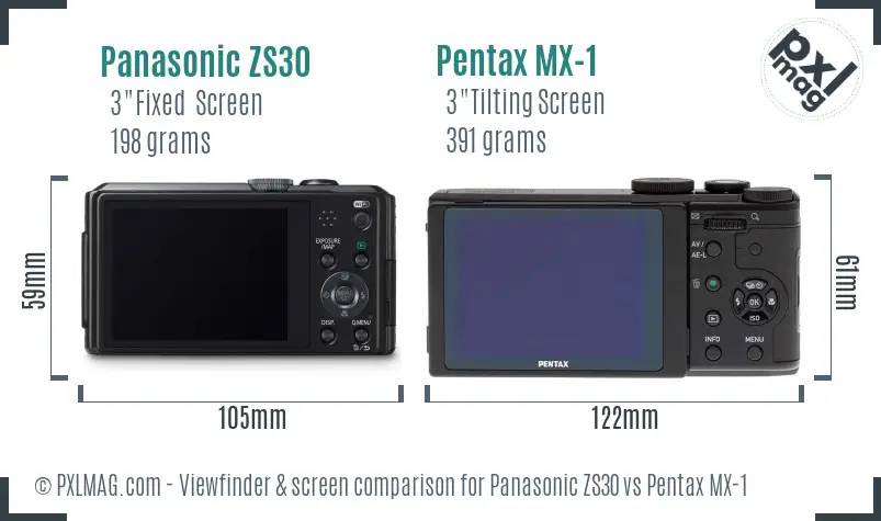 Panasonic ZS30 vs Pentax MX-1 Screen and Viewfinder comparison