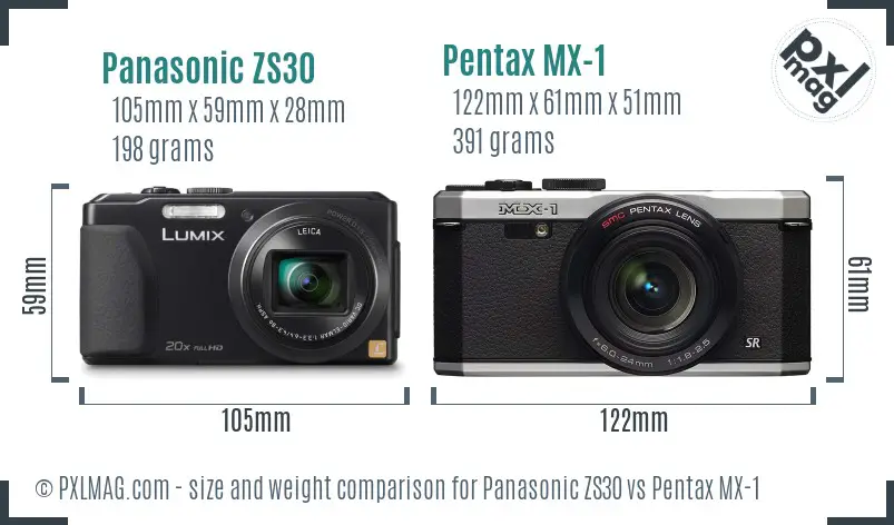 Panasonic ZS30 vs Pentax MX-1 size comparison