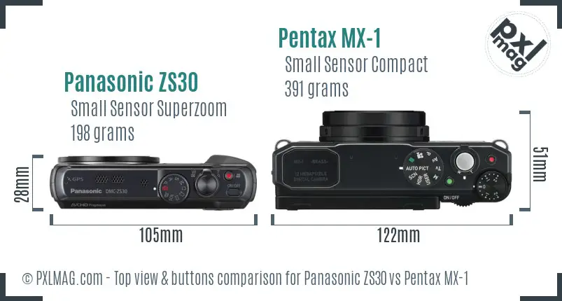 Panasonic ZS30 vs Pentax MX-1 top view buttons comparison