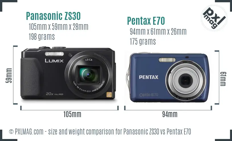 Panasonic ZS30 vs Pentax E70 size comparison