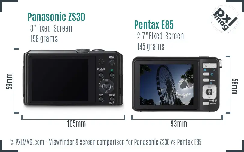 Panasonic ZS30 vs Pentax E85 Screen and Viewfinder comparison