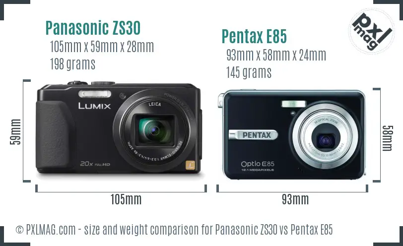 Panasonic ZS30 vs Pentax E85 size comparison