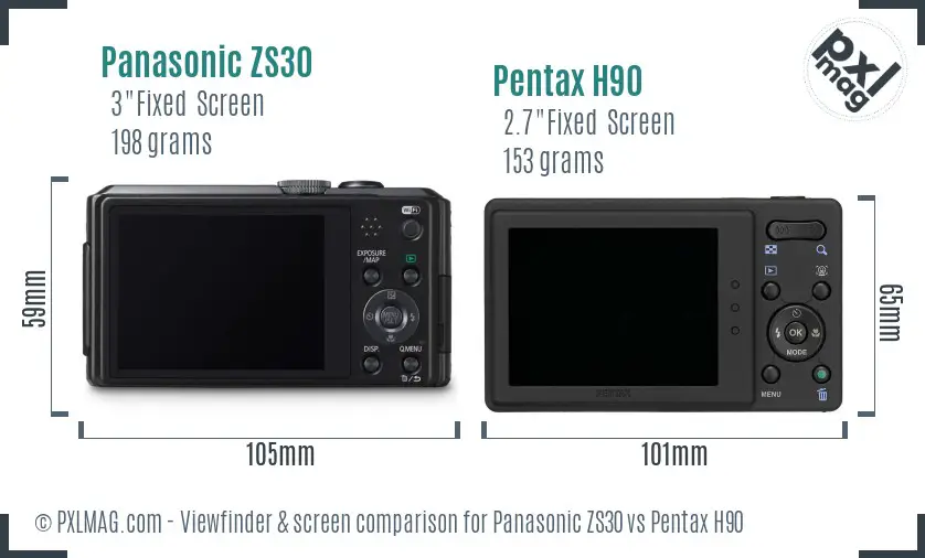 Panasonic ZS30 vs Pentax H90 Screen and Viewfinder comparison