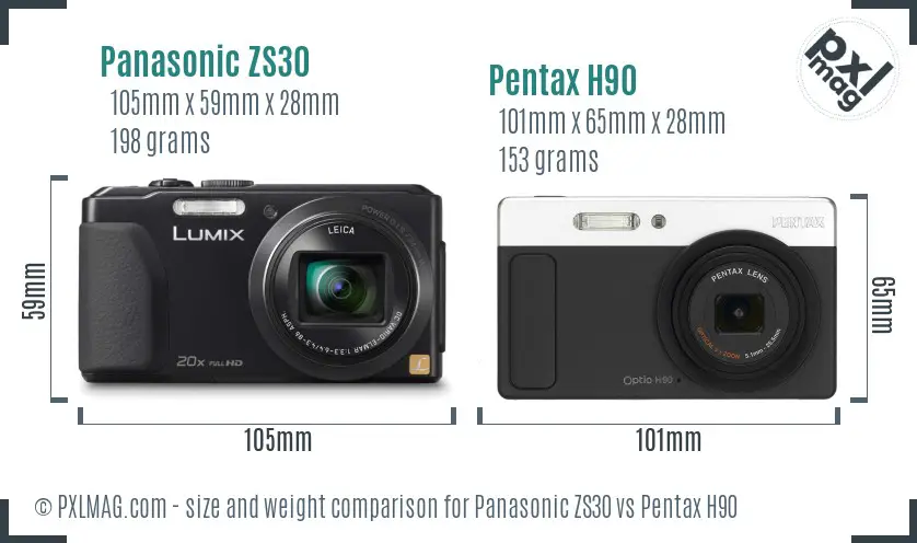 Panasonic ZS30 vs Pentax H90 size comparison