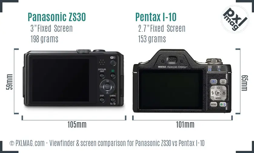 Panasonic ZS30 vs Pentax I-10 Screen and Viewfinder comparison
