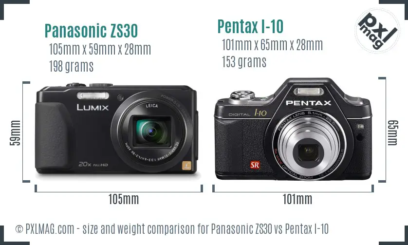 Panasonic ZS30 vs Pentax I-10 size comparison