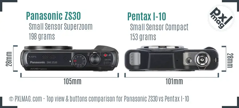 Panasonic ZS30 vs Pentax I-10 top view buttons comparison