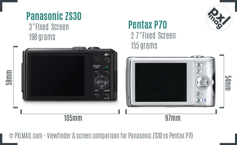 Panasonic ZS30 vs Pentax P70 Screen and Viewfinder comparison