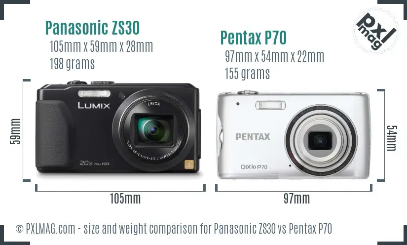 Panasonic ZS30 vs Pentax P70 size comparison
