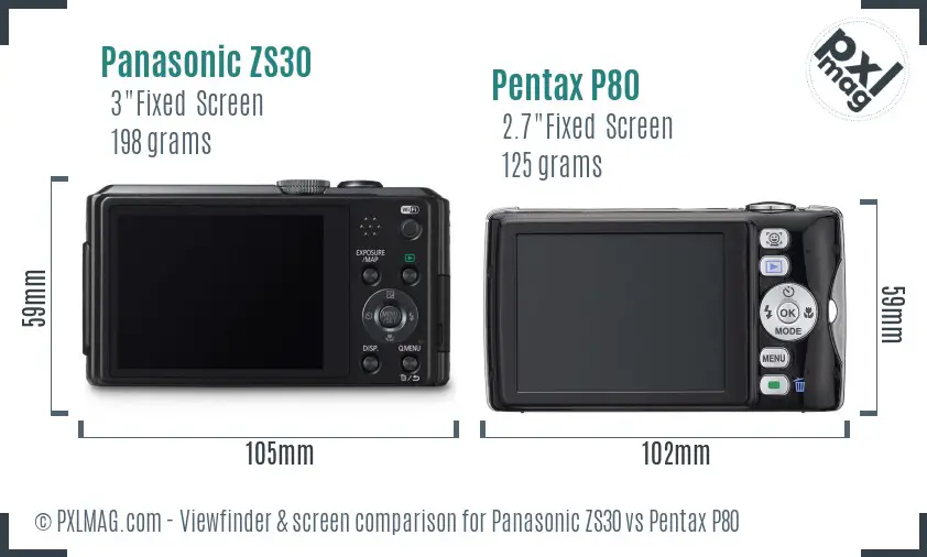 Panasonic ZS30 vs Pentax P80 Screen and Viewfinder comparison