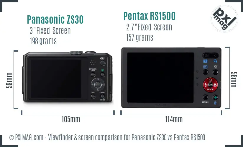 Panasonic ZS30 vs Pentax RS1500 Screen and Viewfinder comparison