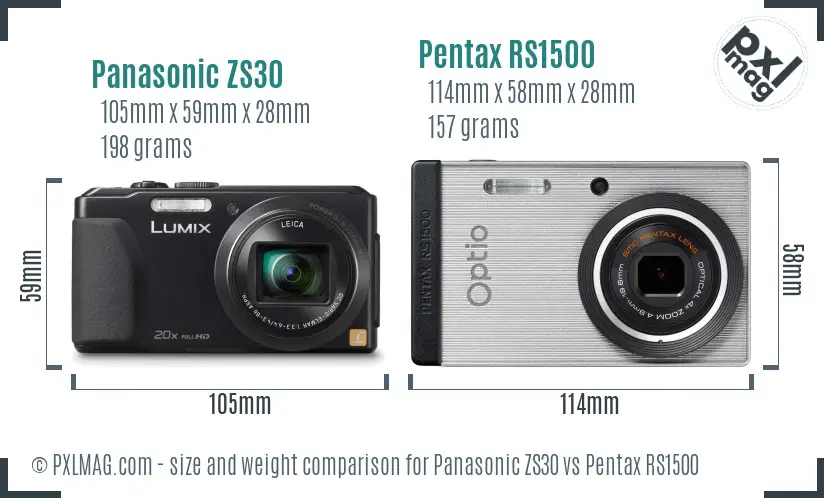 Panasonic ZS30 vs Pentax RS1500 size comparison