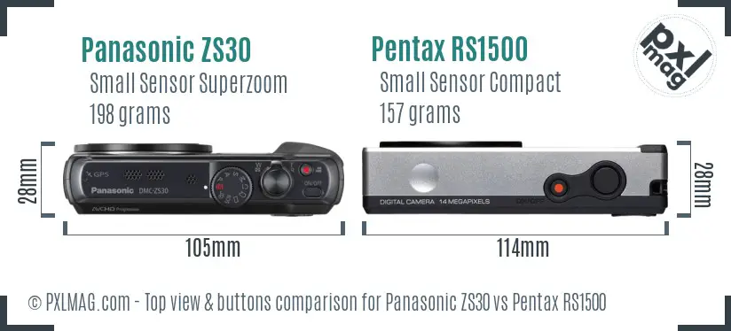 Panasonic ZS30 vs Pentax RS1500 top view buttons comparison