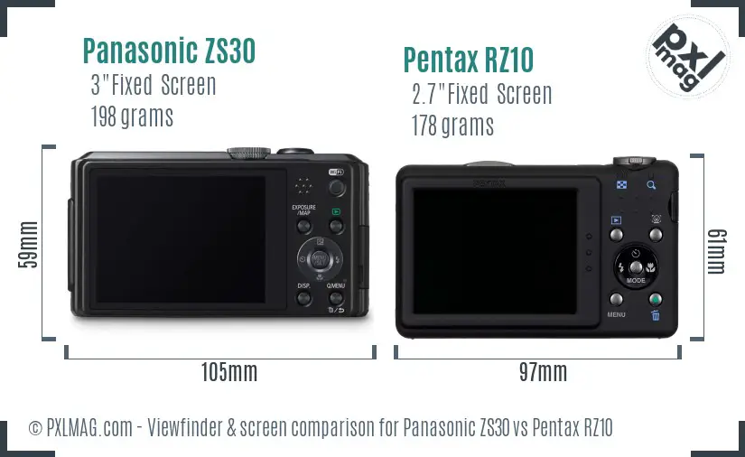 Panasonic ZS30 vs Pentax RZ10 Screen and Viewfinder comparison