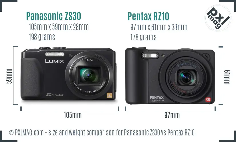 Panasonic ZS30 vs Pentax RZ10 size comparison