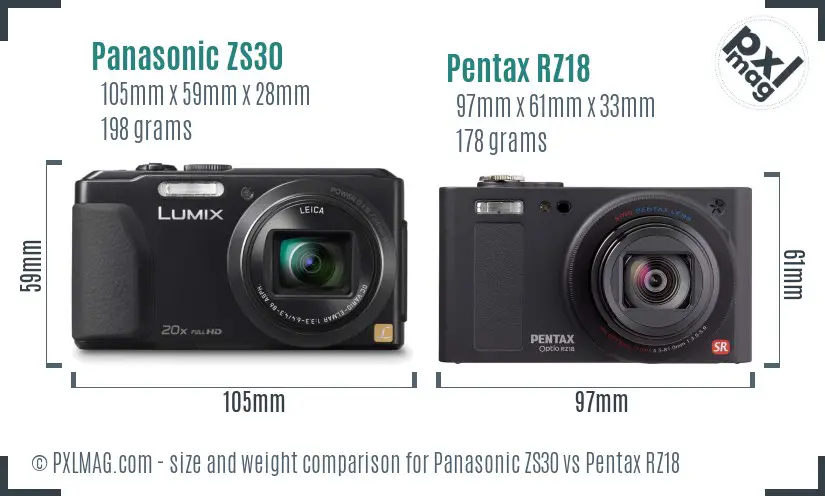 Panasonic ZS30 vs Pentax RZ18 size comparison