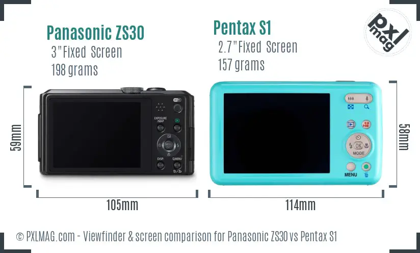 Panasonic ZS30 vs Pentax S1 Screen and Viewfinder comparison