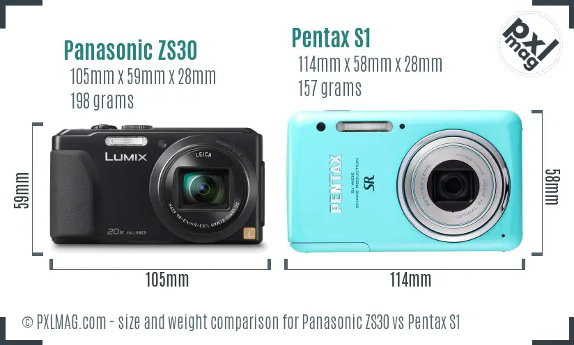 Panasonic ZS30 vs Pentax S1 size comparison