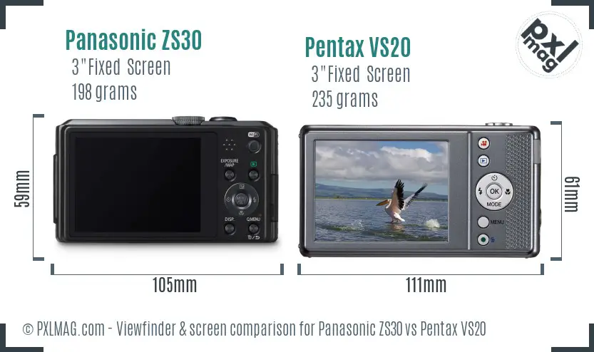 Panasonic ZS30 vs Pentax VS20 Screen and Viewfinder comparison