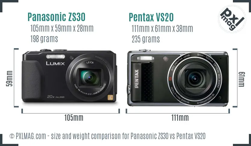 Panasonic ZS30 vs Pentax VS20 size comparison