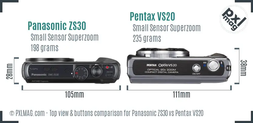 Panasonic ZS30 vs Pentax VS20 top view buttons comparison
