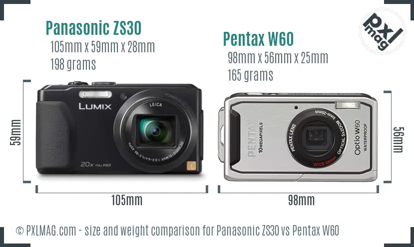 Panasonic ZS30 vs Pentax W60 size comparison