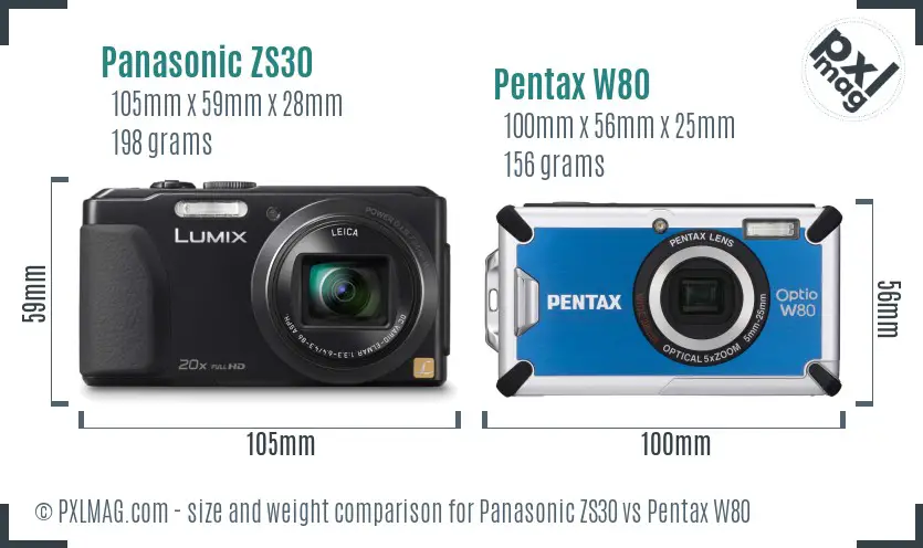 Panasonic ZS30 vs Pentax W80 size comparison