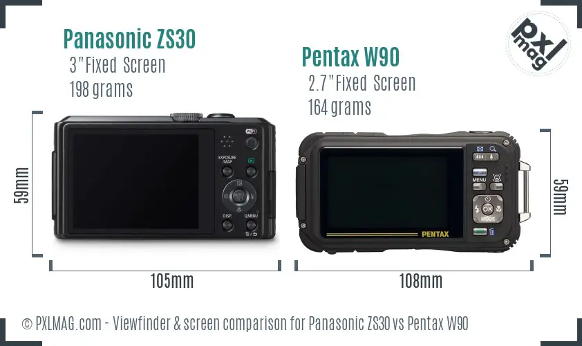 Panasonic ZS30 vs Pentax W90 Screen and Viewfinder comparison
