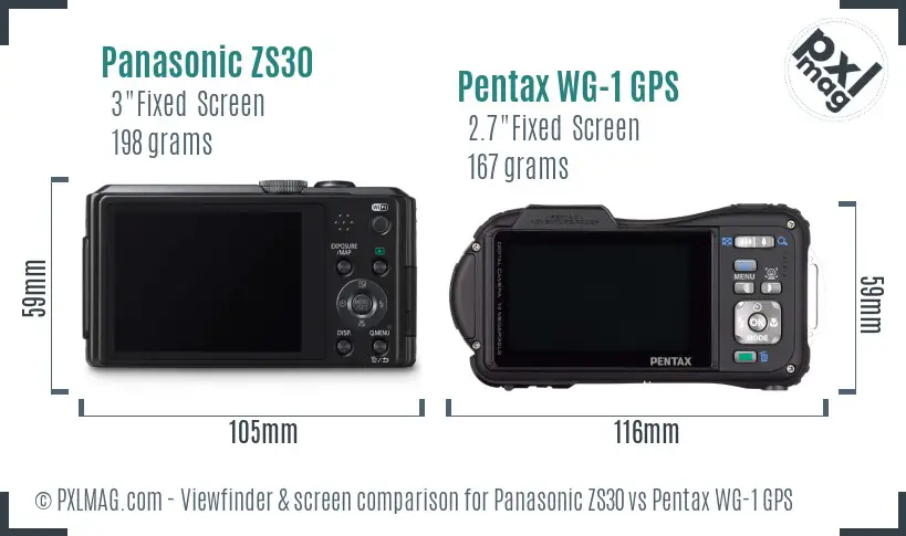 Panasonic ZS30 vs Pentax WG-1 GPS Screen and Viewfinder comparison